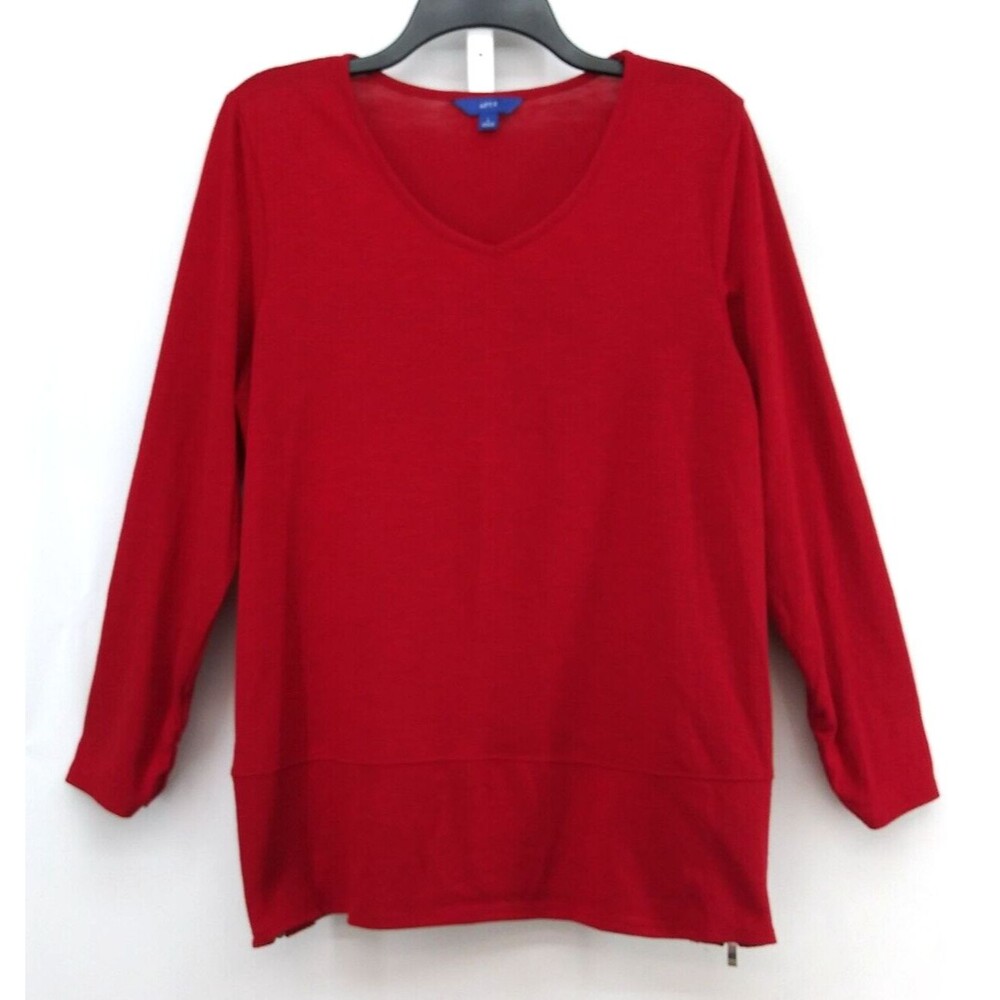 Apt. 9 Shirt Womens Large Red Long Sleeve V-Neck Pullover Top